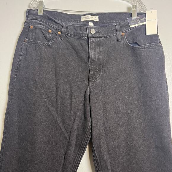 NWT A & F 90s Straight Leg Mid Rise Curve Love Jeans Denim Black Sz 33 Short - Picture 2 of 12